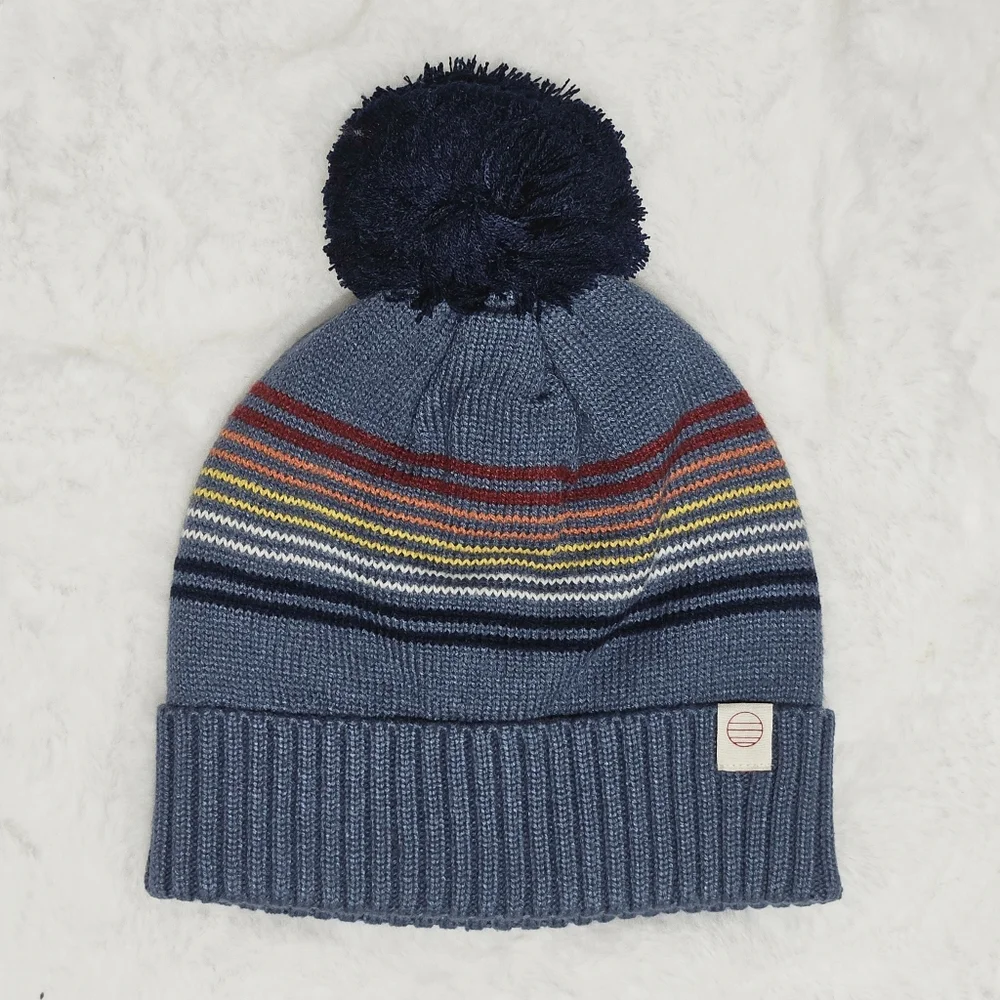 Marine Layer Hat Beanie China Blue Rainbow Stripe Archive Pom Stripes Knit Cuff